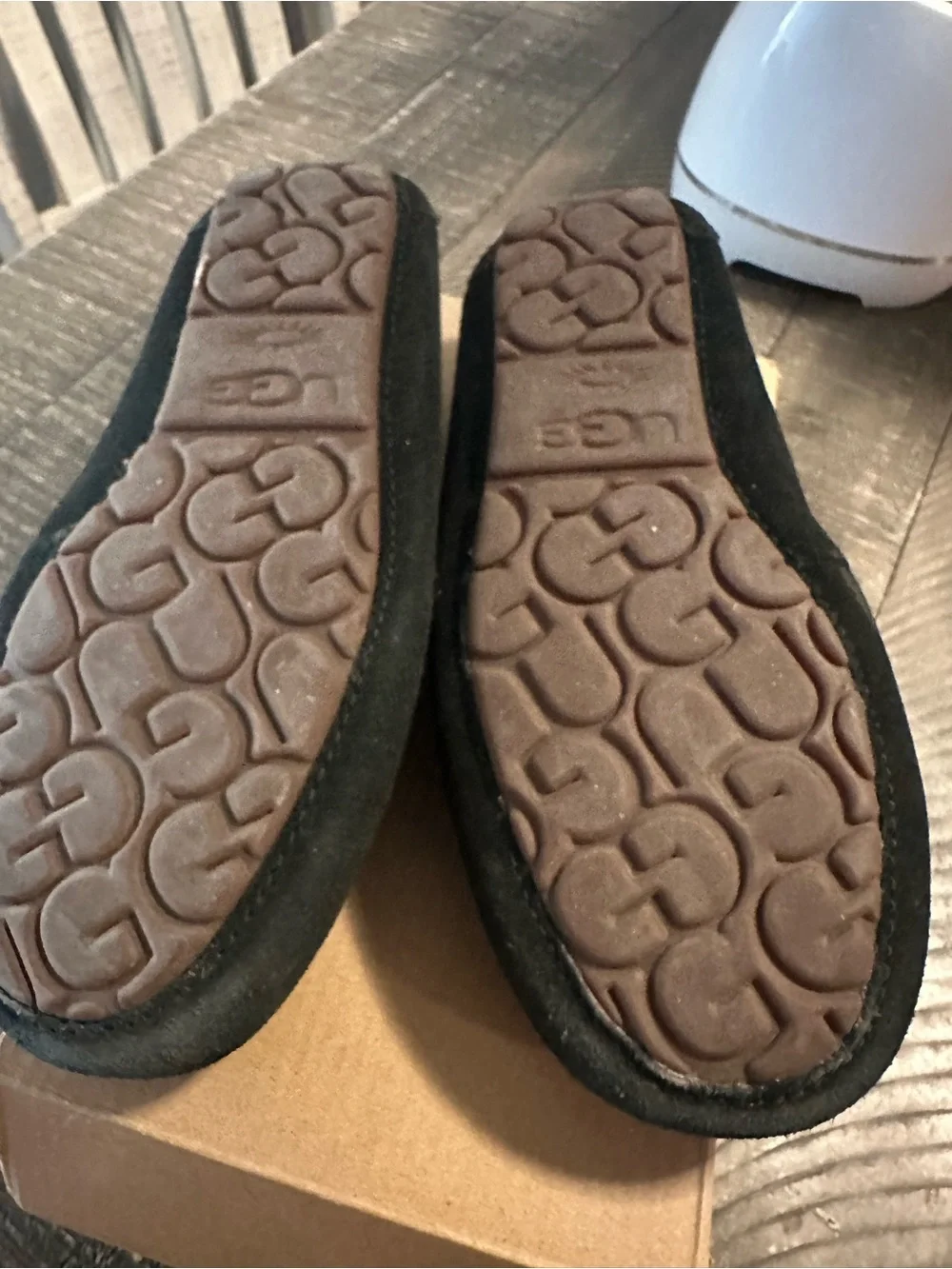UGG Kids Black Suede Shearling Moccasin Slipper